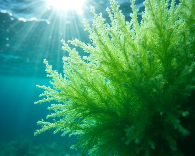 Dettaglio macroscopico di alghe marine utilizzate per la sintesi bio-organica